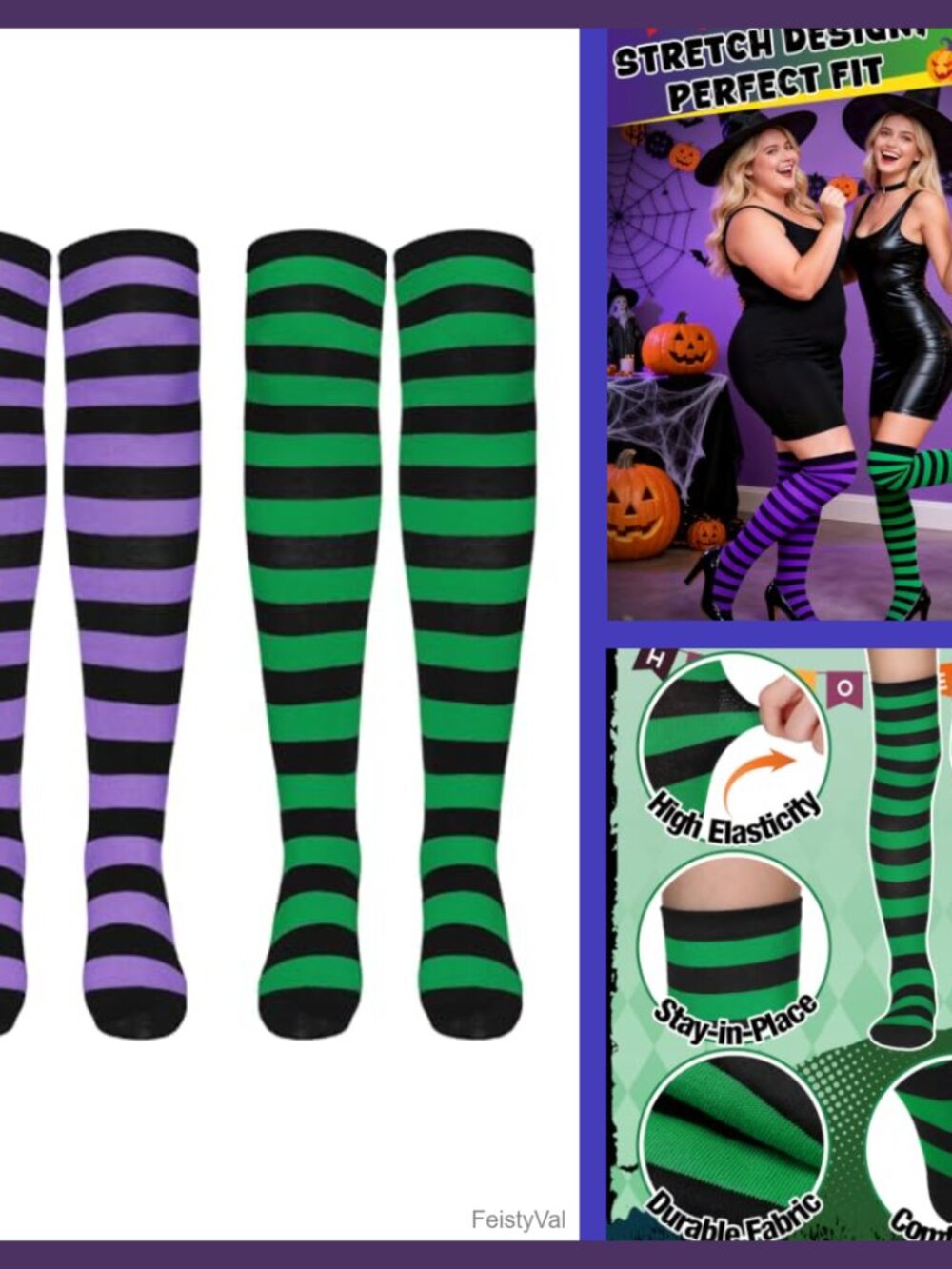 Striped Knee High Socks Costume Hosiery Spandex 2 Pairs
